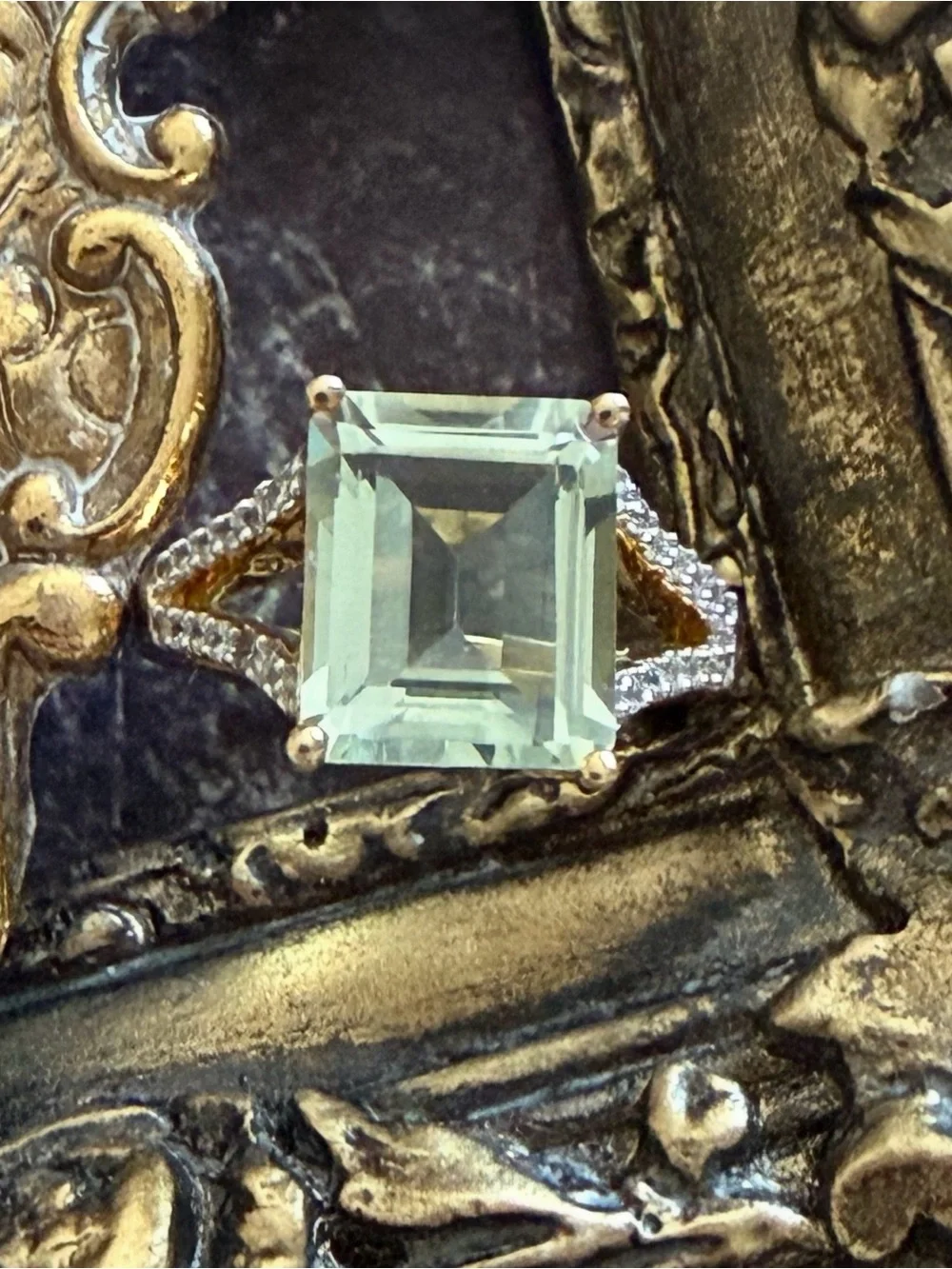 SONI • Green Amethyst Emerald-Cut Ring Crystal Accent